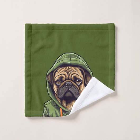 Pug Hond Dragen Groene Hoodie Bad Handdoek (Wasdoekje)