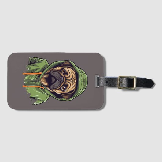 Pug Hond Dragen Groene Hoodie Bagagelabel (Voorkant (horizontaal))