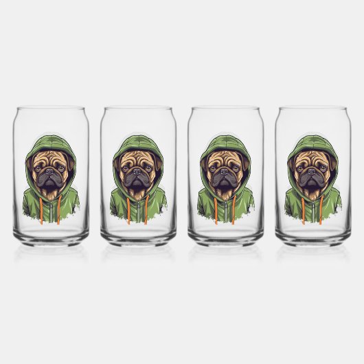 Pug Hond Dragen Groene Hoodie Blikvorm Glas (Achterkant)