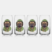 Pug Hond Dragen Groene Hoodie Blikvorm Glas (Voorkant)