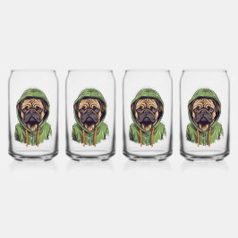 Pug Hond Dragen Groene Hoodie Blikvorm Glas