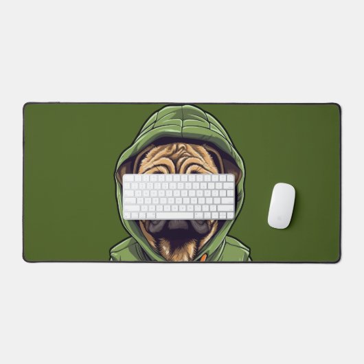 Pug Hond Dragen Groene Hoodie Bureaumat (Keyboard & Muis)