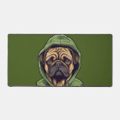 Pug Hond Dragen Groene Hoodie Bureaumat (Voorkant)