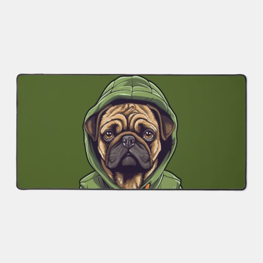 Pug Hond Dragen Groene Hoodie Bureaumat (Voorkant)