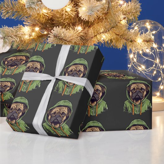 Pug Hond Dragen Groene Hoodie Cadeaupapier (Feestdagen)