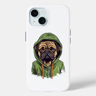 Pug Hond Dragen Groene Hoodie iPhone 15 Case