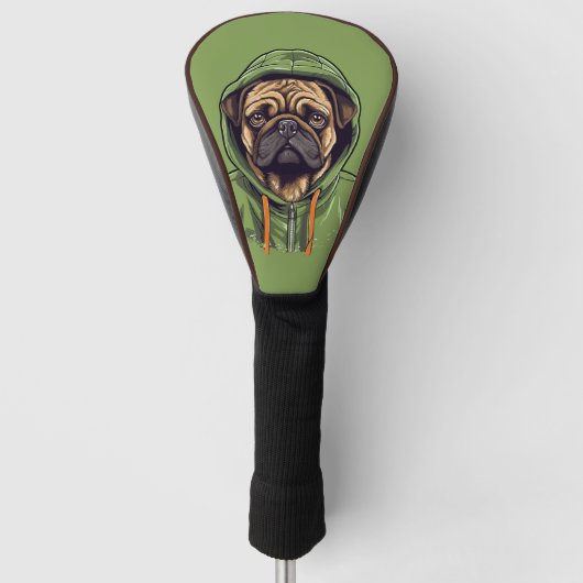 Pug Hond Dragen Groene Hoodie Driver Golfheadcover (Voorkant)