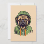 Pug Hond Dragen Groene Hoodie Feestdagenkaart (Voorkant)