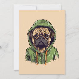 Pug Hond Dragen Groene Hoodie Feestdagenkaart