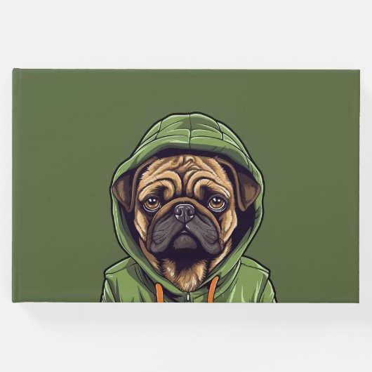 Pug Hond Dragen Groene Hoodie Gastenboek (Voorkant)
