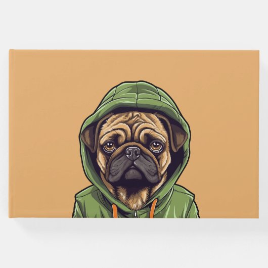 Pug Hond Dragen Groene Hoodie Gastenboek (Voorkant)