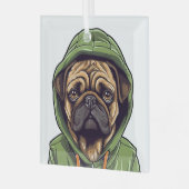Pug Hond Dragen Groene Hoodie Glas Ornament (Voorkant links)