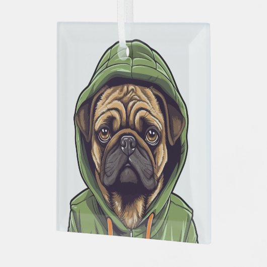 Pug Hond Dragen Groene Hoodie Glas Ornament (Voorkant links)