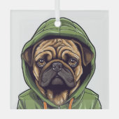 Pug Hond Dragen Groene Hoodie Glas Ornament (Voorkant)