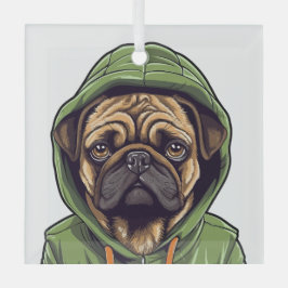 Pug Hond Dragen Groene Hoodie Glas Ornament
