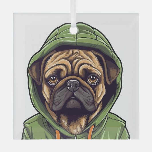 Pug Hond Dragen Groene Hoodie Glas Ornament (Voorkant)