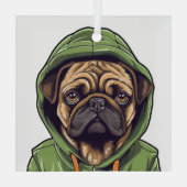 Pug Hond Dragen Groene Hoodie Glas Ornament (Achterkant)