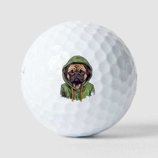 Pug Hond Dragen Groene Hoodie Golfballen (Voorkant)
