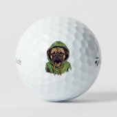 Pug Hond Dragen Groene Hoodie Golfballen (Voorkant)