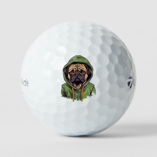 Pug Hond Dragen Groene Hoodie Golfballen (Voorkant)