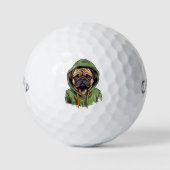 Pug Hond Dragen Groene Hoodie Golfballen (Voorkant)
