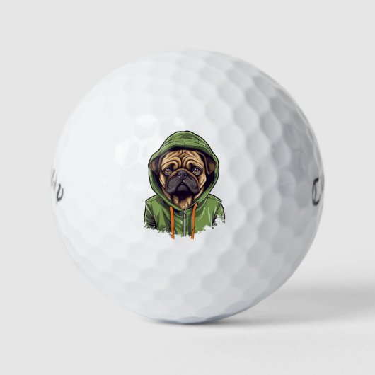 Pug Hond Dragen Groene Hoodie Golfballen (Voorkant)