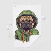 Pug Hond Dragen Groene Hoodie Golfhanddoek (Insitu)