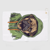 Pug Hond Dragen Groene Hoodie Golfhanddoek (Horizontaal)