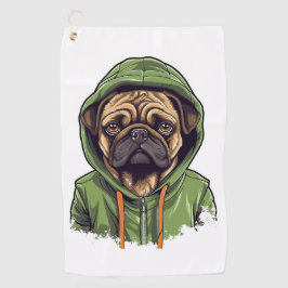 Pug Hond Dragen Groene Hoodie Golfhanddoek