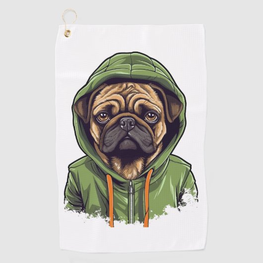 Pug Hond Dragen Groene Hoodie Golfhanddoek (Voorkant)