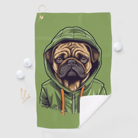 Pug Hond Dragen Groene Hoodie Golfhanddoek (Insitu)