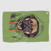 Pug Hond Dragen Groene Hoodie Golfhanddoek (Horizontaal)