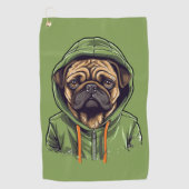 Pug Hond Dragen Groene Hoodie Golfhanddoek (Voorkant)