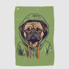 Pug Hond Dragen Groene Hoodie Golfhanddoek