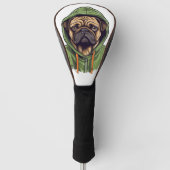 Pug Hond Dragen Groene Hoodie Golfheadcover (Voorkant)