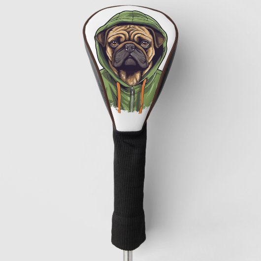 Pug Hond Dragen Groene Hoodie Golfheadcover (Voorkant)