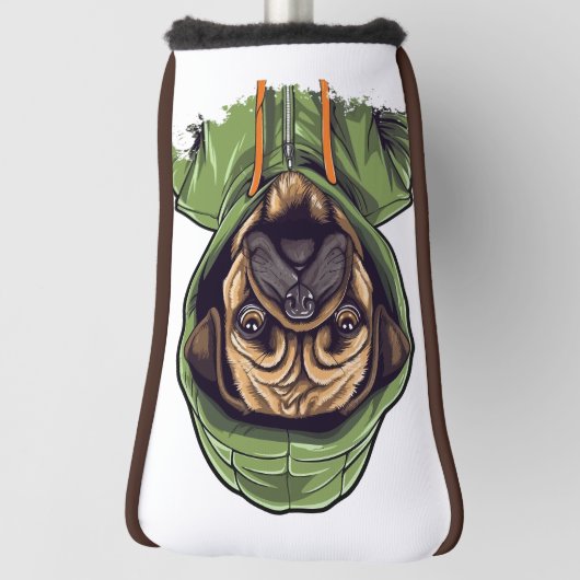Pug Hond Dragen Groene Hoodie Golfheadcover (Draai 90)