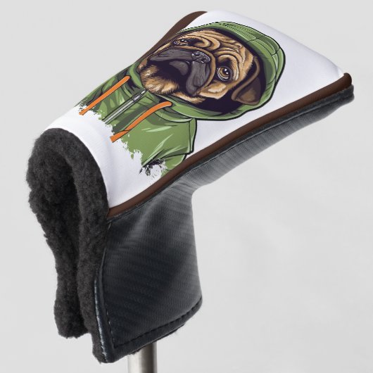 Pug Hond Dragen Groene Hoodie Golfheadcover (3/4 voorkant)