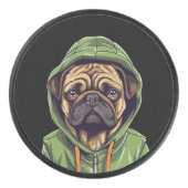 Pug Hond Dragen Groene Hoodie Hockey Puck (Voorkant)