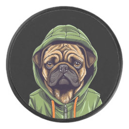 Pug Hond Dragen Groene Hoodie Hockey Puck