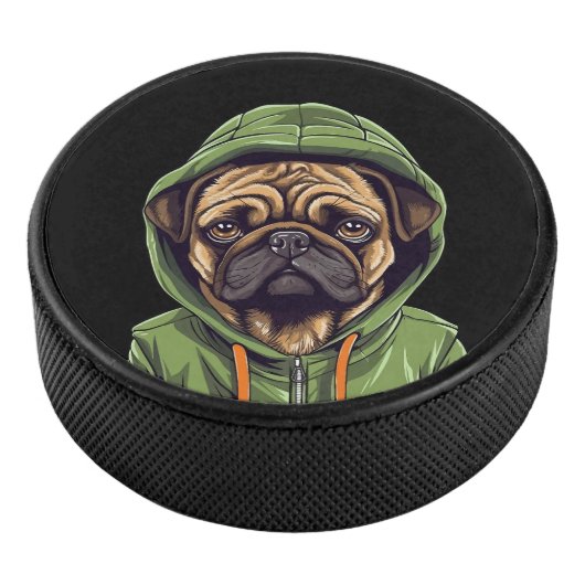 Pug Hond Dragen Groene Hoodie Hockey Puck (3/4)