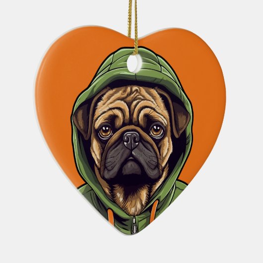 Pug Hond Dragen Groene Hoodie Keramisch Ornament (Rechts)