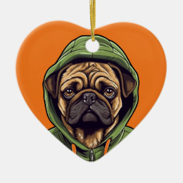 Pug Hond Dragen Groene Hoodie Keramisch Ornament