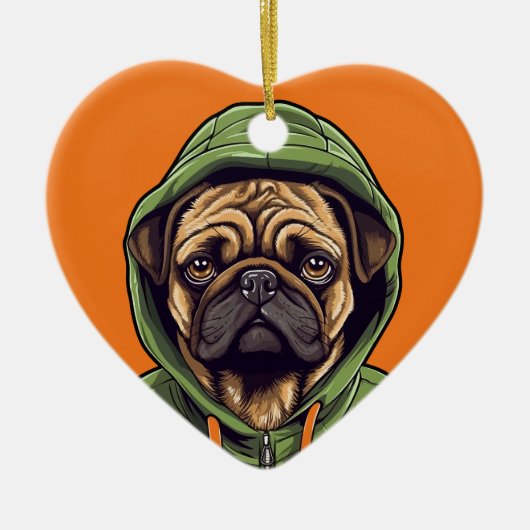Pug Hond Dragen Groene Hoodie Keramisch Ornament (Voorkant)