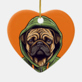 Pug Hond Dragen Groene Hoodie Keramisch Ornament (Achterkant)
