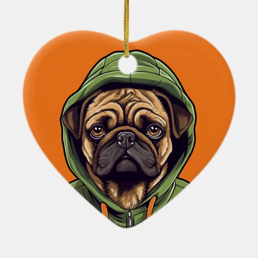 Pug Hond Dragen Groene Hoodie Keramisch Ornament (Achterkant)