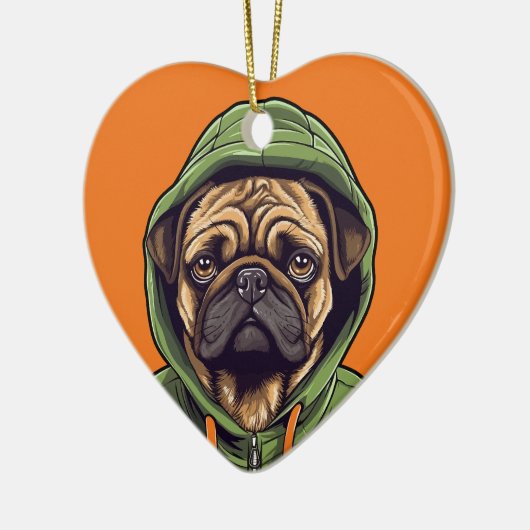 Pug Hond Dragen Groene Hoodie Keramisch Ornament (Links)