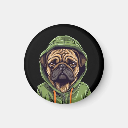 Pug Hond Dragen Groene Hoodie Magneet (Voorkant)