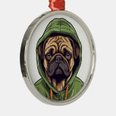 Pug Hond Dragen Groene Hoodie Metalen Ornament (Rechts)