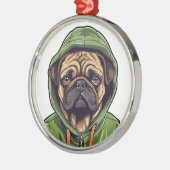 Pug Hond Dragen Groene Hoodie Metalen Ornament (Links)